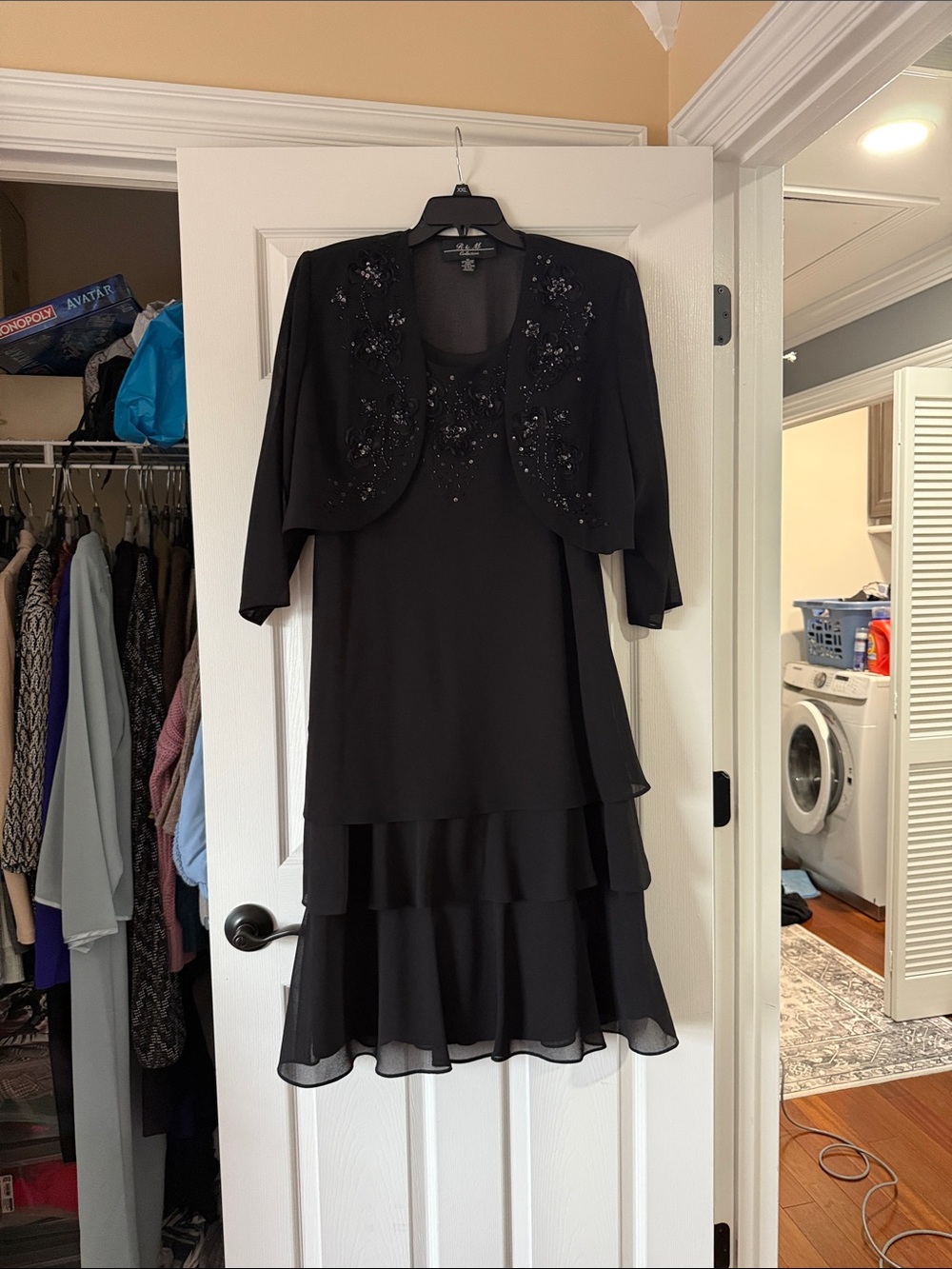 Black Embellished Tiered Midi Dress with Matching Bolero Jacket